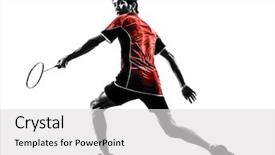  Presentation with badminton - PPT theme featuring one asian badminton player young background and a light gray colored foreground