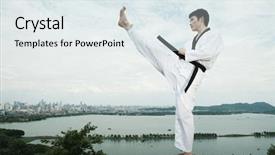  Presentation with taekwondo - Audience pleasing theme consisting of one asian man playing backdrop and a sky blue colored foreground