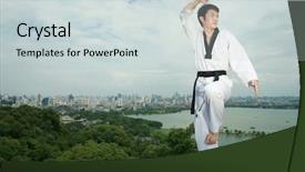  Presentation with taekwondo - Amazing slide deck having one asian man playing backdrop and a lemonade colored foreground