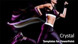  Presentation with running race - Cool new slide set with one beautiful caucasian mixed race woman unner jogger jogging running in studio isolated on black background backdrop and a black colored foreground