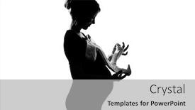  Presentation with baby clothes - Audience pleasing PPT layouts consisting of one beautiful caucasian pregnant woman holding baby clothes in silhouette on studio isolated white background backdrop and a light gray colored foreground