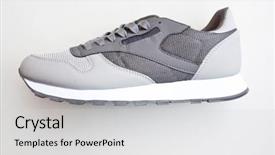  Presentation with brand - Slide deck featuring one brand new sport shoe background and a light gray colored foreground