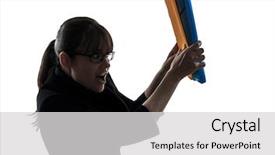  Presentation with files - Presentation theme with business woman shielding behind folder background and a light gray colored foreground