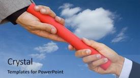  Presentation with baton - Presentation design with one businessman passing a red background and a light blue colored foreground