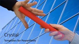  Presentation with baton - PPT theme enhanced with one businessman passing a red background and a light blue colored foreground
