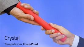  Presentation with baton - Cool new presentation theme with one businessman passing a red backdrop and a light blue colored foreground