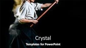  Presentation with fighters - Colorful slide deck enhanced with one caucasian bodoka fighters woman practicing bo-jutsu studio shot isolated on black background backdrop and a black colored foreground