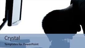  Presentation with african american in computer business - Presentation theme having one caucasian business man computer background and a teal colored foreground