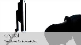  Presentation with african american in computer business - Presentation design featuring one caucasian business man computer computing sleeping tired portrait silhouette in studio isolated on white background background and a light gray colored foreground