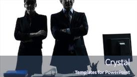  Presentation with busy - Slide set featuring one caucasian busy smiling business background and a ocean colored foreground