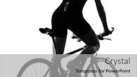  Presentation with cycling - PPT theme enhanced with one caucasian cyclist woman cycling riding bicycle in silhouette isolated on white background rear view background and a light gray colored foreground