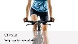  Presentation with cycling - Beautiful PPT layouts featuring one caucasian cyclist woman cycling riding bicycle isolated on white background backdrop and a light gray colored foreground