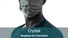  Presentation with medical worker - Presentation theme enhanced with one caucasian doctor surgeon man portrait with face mask medical worker silhouette isolated on white background background and a ocean colored foreground