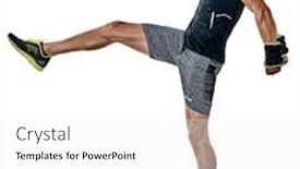  Presentation with cardio - Slides having one caucasian fitness man exercising cardio boxing exercises in studio isolated on white background background and a white colored foreground