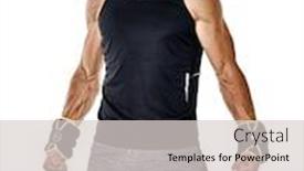  Presentation with cardio - Slide deck featuring one caucasian fitness man exercising cardio boxing exercises in studio isolated on white background background and a light gray colored foreground