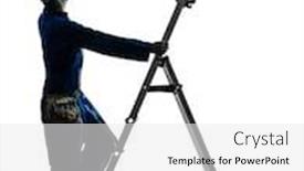  Presentation with drill - Beautiful presentation featuring one caucasian man construction worker holding drill silhouette in studio on white background backdrop and a white colored foreground