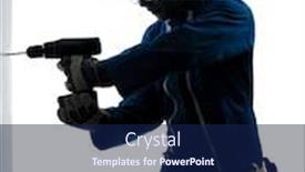  Presentation with drill - PPT theme having construction worker holding drill silhouette background and a navy blue colored foreground
