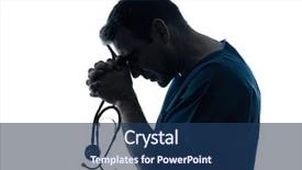  Presentation with medical worker - PPT theme enhanced with one caucasian man doctor surgeon background and a ocean colored foreground