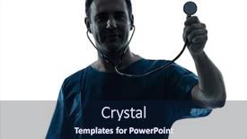  Presentation with medical worker - Cool new presentation theme with medical worker stethoscope hearbeat silhouette backdrop and a navy blue colored foreground