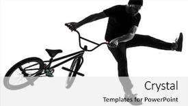  Presentation with bmx - Slide set enhanced with closeup of curly brunette surfer woman with black bikini and sunglasses standing out in front of her surfboard background and a gray colored foreground