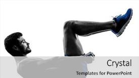  Presentation with fitness - PPT layouts having one caucasian man exercising crunches background and a light gray colored foreground