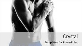  Presentation with shoulder pain - Theme enhanced with one caucasian man exercising fitness shoulder pain exercises in studio silhouette isolated on white background background and a light gray colored foreground