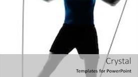  Presentation with workout - Presentation design enhanced with one caucasian man exercising gymstick workout fitness in silhouette studio isolated on white background background and a light gray colored foreground