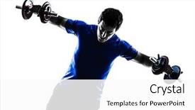  Presentation with weight - PPT theme with one caucasian man exercising weight training silhouette on white background background and a white colored foreground