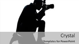  Presentation with kneeling - Audience pleasing PPT theme consisting of one caucasian man kneeling photographer full length silhouette in studio isolated on white background backdrop and a light gray colored foreground