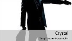  Presentation with traveler - Presentation theme featuring one caucasian man one caucasian business traveler man handshake with suitcase full length silhouette in studio isolated on white background background and a light gray colored foreground