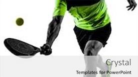  Presentation with tennis - Colorful presentation design enhanced with one caucasian man playing paddle tennis player isolated on white background backdrop and a white colored foreground