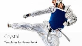  Presentation with taekwondo - Audience pleasing presentation design consisting of one-caucasian-man-practicing-taekwondo backdrop and a white colored foreground