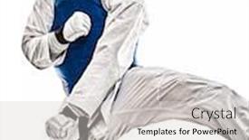  Presentation with taekwondo - PPT theme having one-caucasian-man-practicing-taekwondo background and a light gray colored foreground