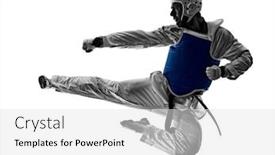  Presentation with taekwondo - Slides having one-caucasian-man-practicing-taekwondo background and a white colored foreground