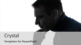  Presentation with silhouette of man worship - Beautiful PPT theme featuring one caucasian man serious thinking backdrop and a light gray colored foreground