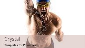  Presentation with sport - Colorful slide set enhanced with one-caucasian-man-sport-swimmer backdrop and a coral colored foreground