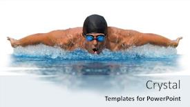  Presentation with sport - Cool new PPT theme with one-caucasian-man-sport-swimmer backdrop and a light blue colored foreground
