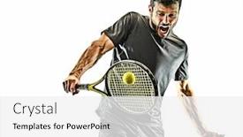  Presentation with tennis - PPT theme featuring one-caucasian-mature-tennis-player background and a white colored foreground