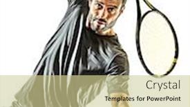  Presentation with tennis - Cool new PPT theme with one-caucasian-mature-tennis-player backdrop and a soft green colored foreground