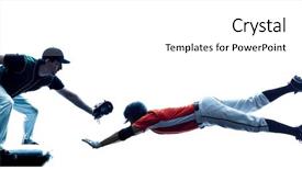  Presentation with baseball team - Slide set with one caucasian men baseball players background and a  colored foreground