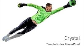  Presentation with shadow - Slide deck having one-caucasian-soccer-player-goalkeeper background and a white colored foreground
