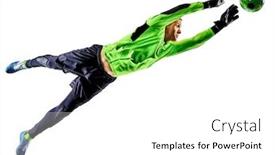  Presentation with shadow - Slide deck with one-caucasian-soccer-player-goalkeeper background and a white colored foreground