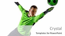  Presentation with soccer - PPT theme having one-caucasian-soccer-player-goalkeeper background and a white colored foreground