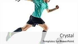  Presentation with running - Amazing PPT theme having one caucasian soccer player man backdrop and a white colored foreground