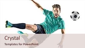  Presentation with soccer - Slide set consisting of one caucasian soccer player man background and a lemonade colored foreground