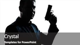  Presentation with spy man - Cool new slide set with one caucasian spy criminal policeman backdrop and a dark gray colored foreground