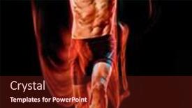  Presentation with black light - Audience pleasing slide set consisting of one caucasian topless muscular mature man runner running jogger jogging isolated on black background with light painting speed mouvement effect backdrop and a tawny brown colored foreground