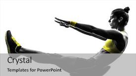  Presentation with one young man exercising handball - Beautiful slide deck featuring one caucasian woman exercising crunches backdrop and a light gray colored foreground