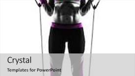  Presentation with resistance - Slides having one caucasian woman exercising fitness resistance bands in studio silhouette isolated on white background background and a light gray colored foreground