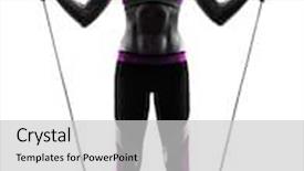  Presentation with resistance - PPT theme consisting of one caucasian woman exercising fitness resistance bands in studio silhouette isolated on white background background and a light gray colored foreground